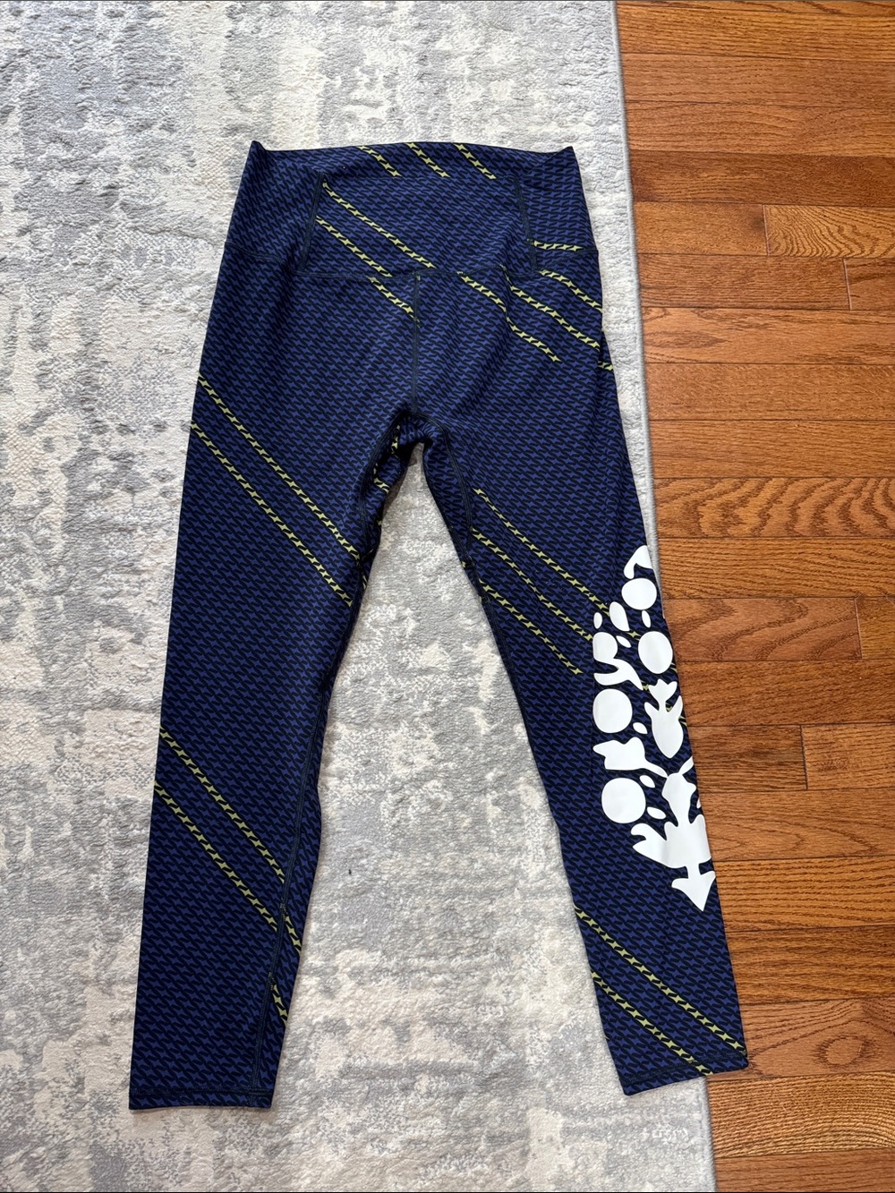 FP Movement by Free People Navy Leggings with White Graphic and Yellow Accents